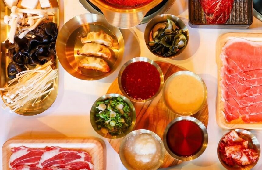 meats, seafood, vegetables, and sushi rolls.